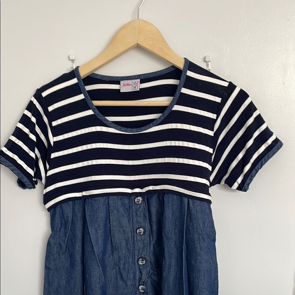 Striped Navy and Denim Dress feeding nursing maternity size M